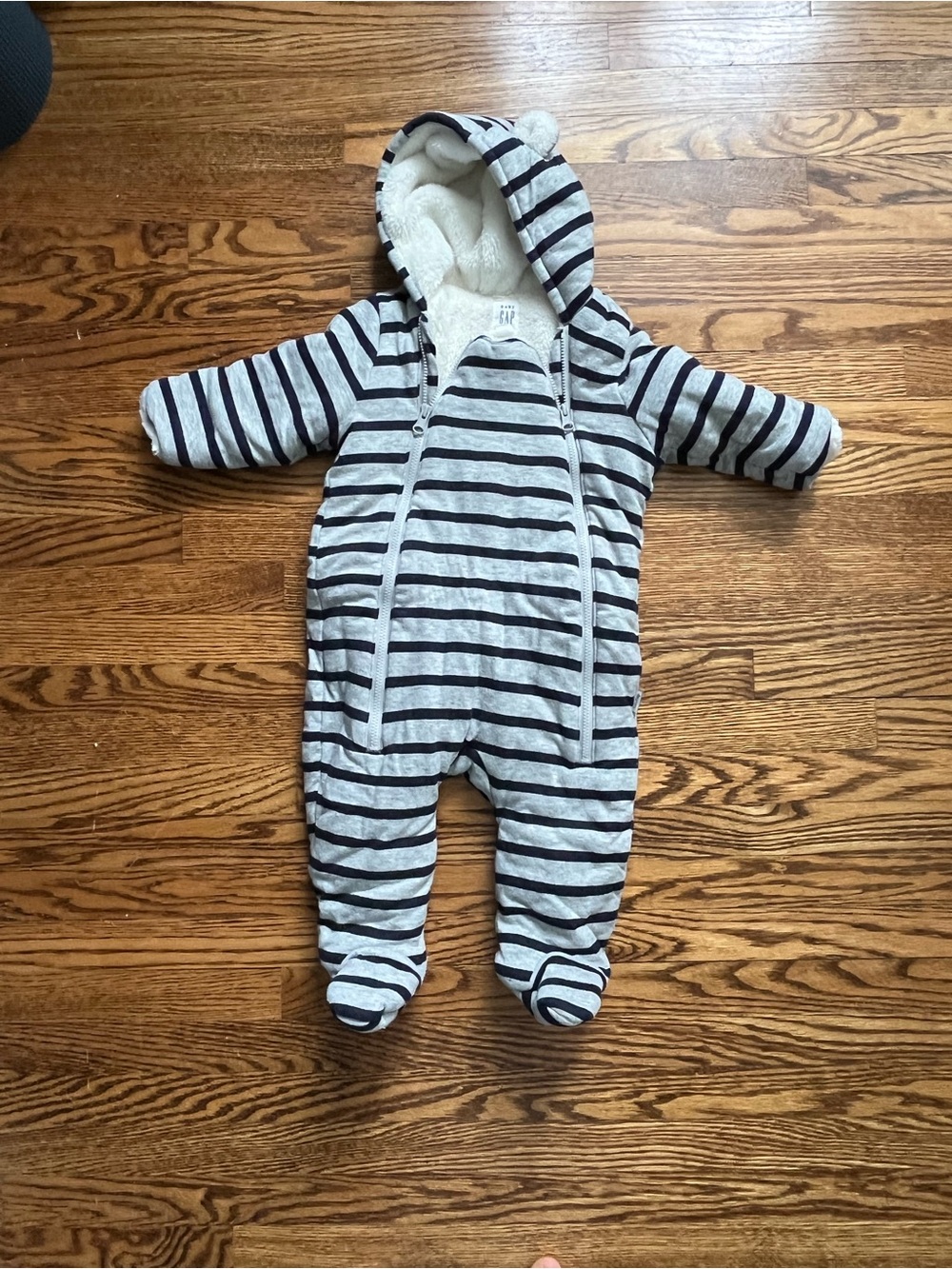 GAP Gray & Black Striped Sherpa-Lined Baby One-Piece
